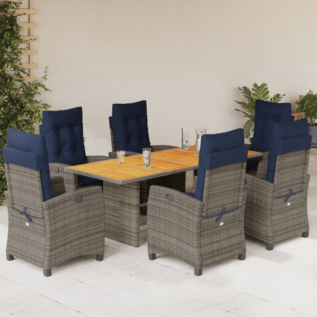 vidaXL 7 Piece Patio Dining Set with Cushions Gray Poly Rattan-1