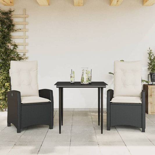 vidaXL 3 Piece Patio Dining Set with Cushions Black Poly Rattan-0