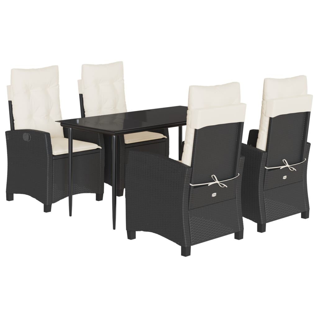 vidaXL 5 Piece Patio Dining Set with Cushions Black Poly Rattan-2