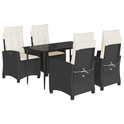 vidaXL 5 Piece Patio Dining Set with Cushions Black Poly Rattan-2