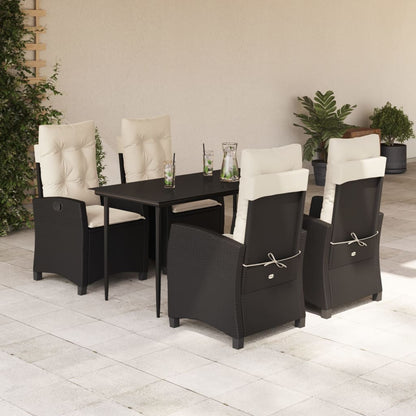 vidaXL 5 Piece Patio Dining Set with Cushions Black Poly Rattan-0
