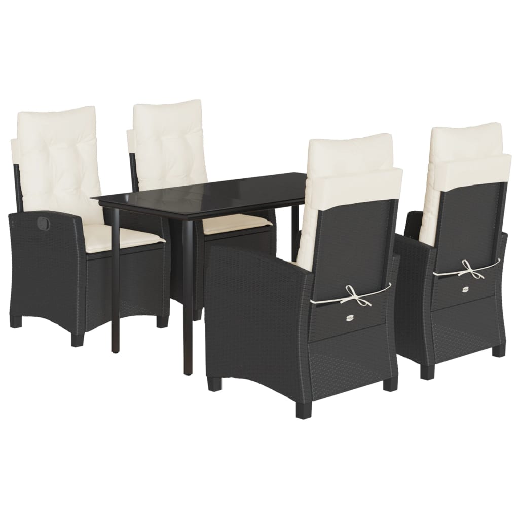 vidaXL 5 Piece Patio Dining Set with Cushions Black Poly Rattan-2