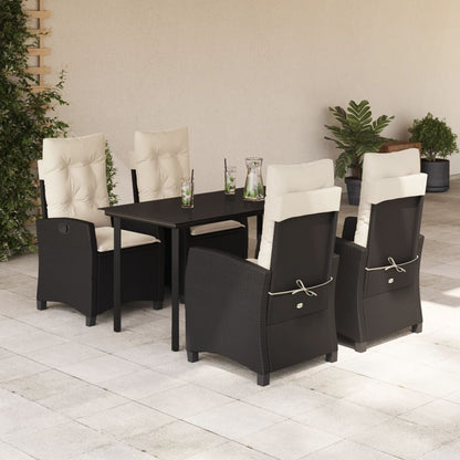 vidaXL 5 Piece Patio Dining Set with Cushions Black Poly Rattan-0