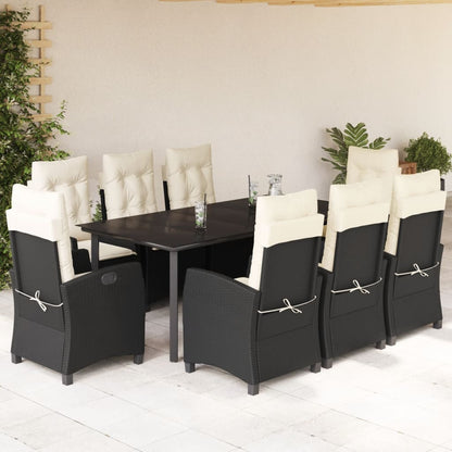vidaXL 9 Piece Patio Dining Set with Cushions Black Poly Rattan-0