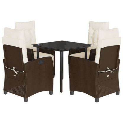 vidaXL 5 Piece Patio Dining Set with Cushions Brown Poly Rattan-1