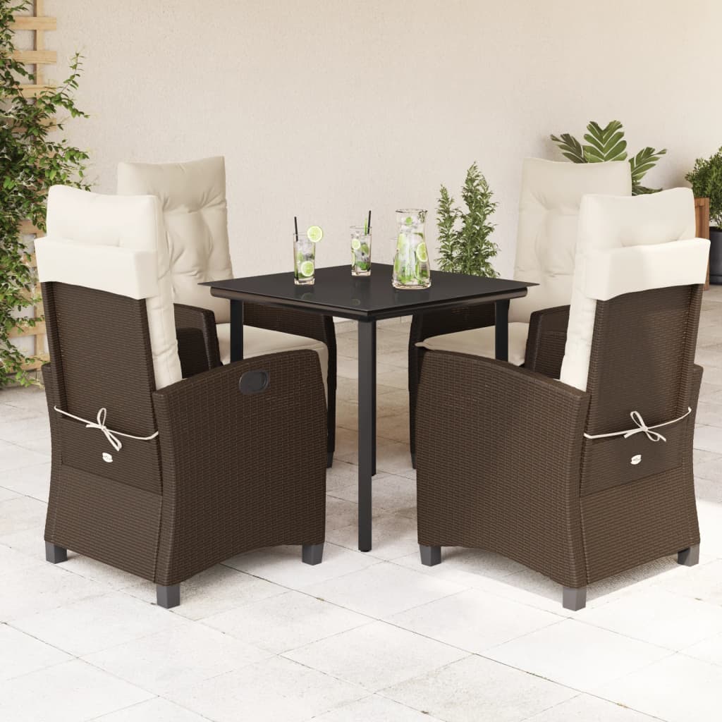 vidaXL 5 Piece Patio Dining Set with Cushions Brown Poly Rattan-0