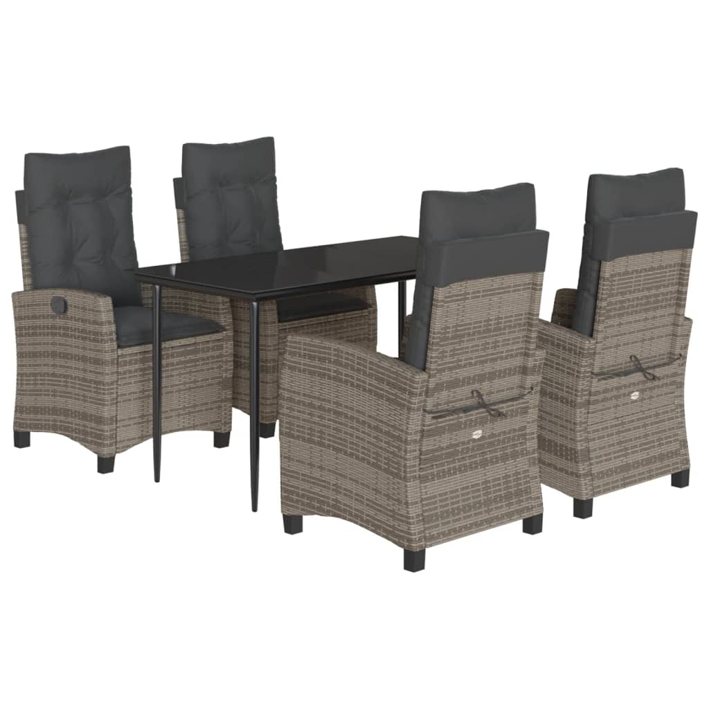 vidaXL 5 Piece Patio Dining Set with Cushions Gray Poly Rattan-2