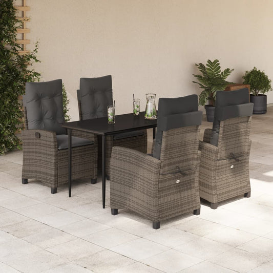 vidaXL 5 Piece Patio Dining Set with Cushions Gray Poly Rattan-0