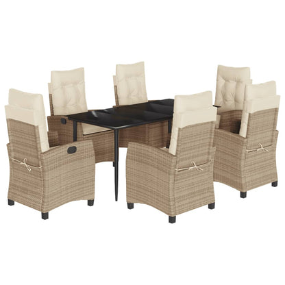 vidaXL 7 Piece Patio Dining Set with Cushions Beige Poly Rattan-2