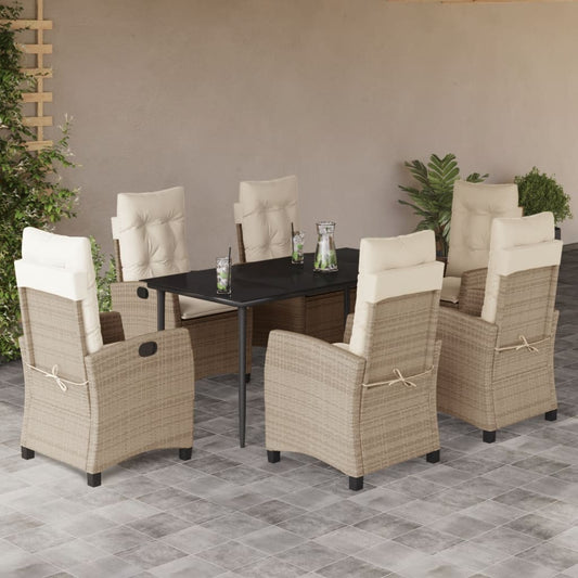 vidaXL 7 Piece Patio Dining Set with Cushions Beige Poly Rattan-0