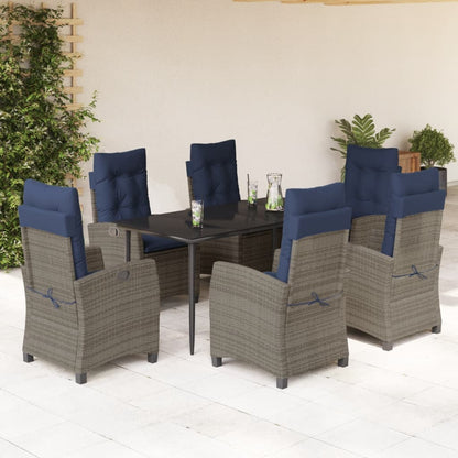 vidaXL 7 Piece Patio Dining Set with Cushions Gray Poly Rattan-0