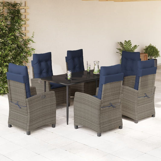 vidaXL 7 Piece Patio Dining Set with Cushions Gray Poly Rattan-0