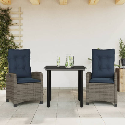 vidaXL 3 Piece Patio Dining Set with Cushions Gray Poly Rattan-0