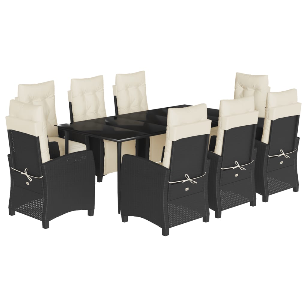 vidaXL 9 Piece Patio Dining Set with Cushions Black Poly Rattan-2