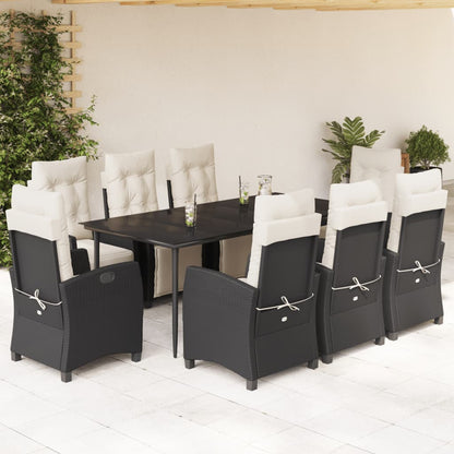 vidaXL 9 Piece Patio Dining Set with Cushions Black Poly Rattan-0