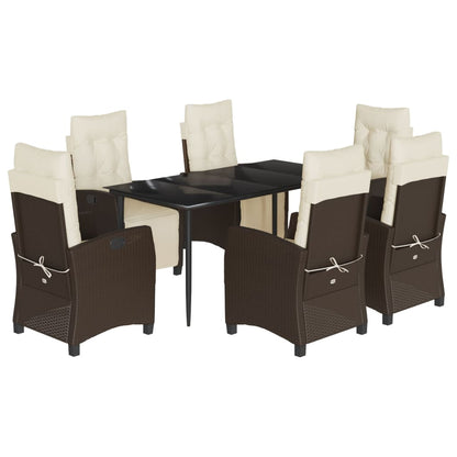 vidaXL 7 Piece Patio Dining Set with Cushions Brown Poly Rattan-2