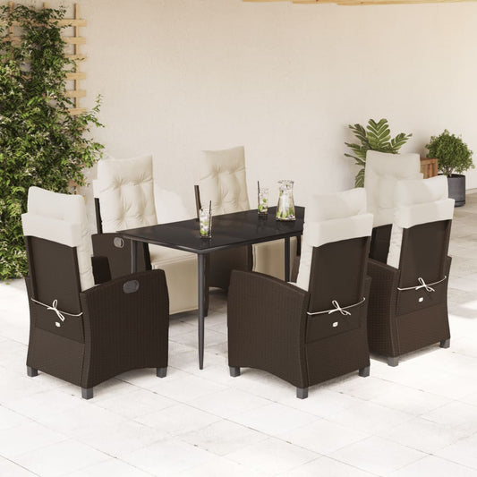 vidaXL 7 Piece Patio Dining Set with Cushions Brown Poly Rattan-0