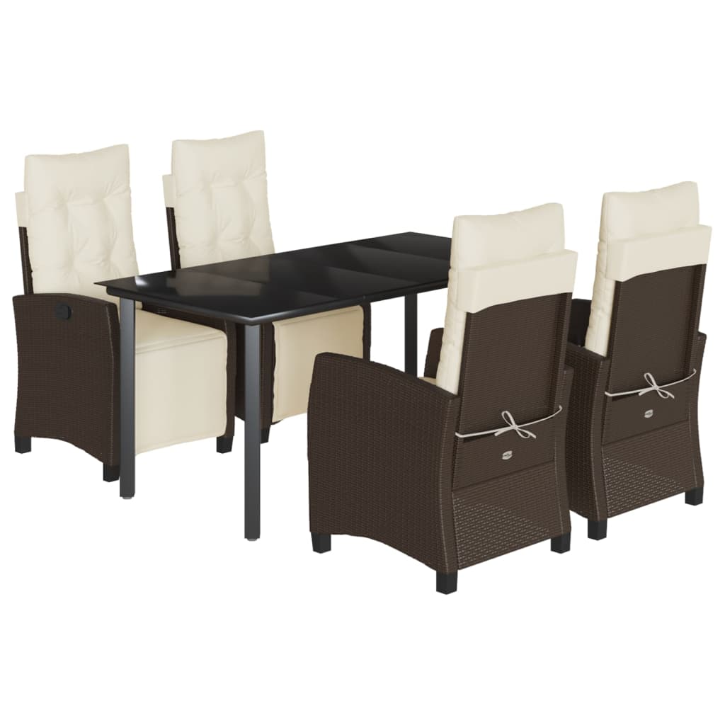 vidaXL 5 Piece Patio Dining Set with Cushions Brown Poly Rattan-2