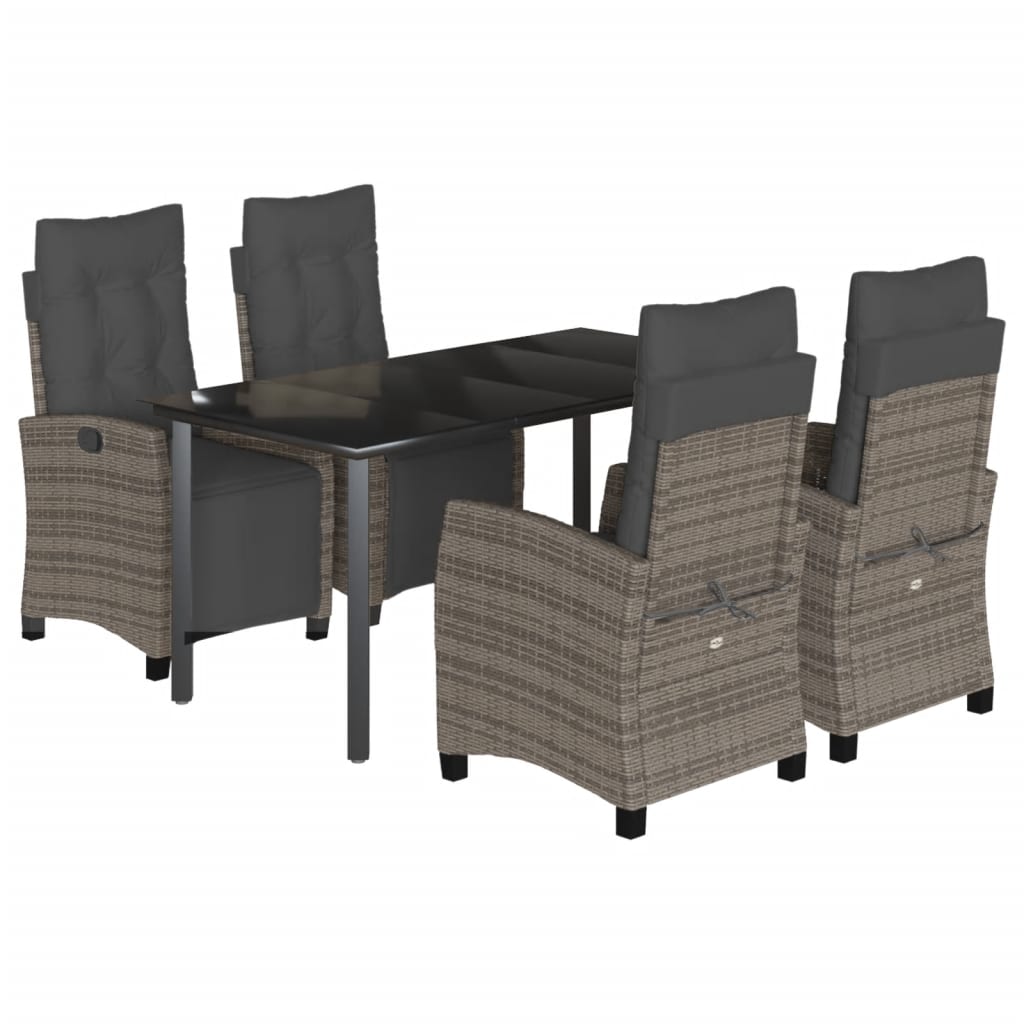 vidaXL 5 Piece Patio Dining Set with Cushions Gray Poly Rattan-2