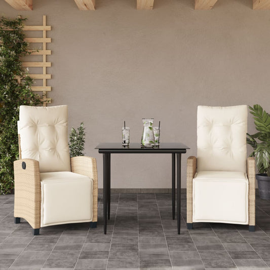 vidaXL 3 Piece Patio Dining Set with Cushions Beige Poly Rattan-0