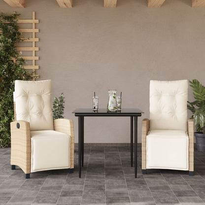 vidaXL 3 Piece Patio Dining Set with Cushions Beige Poly Rattan-0