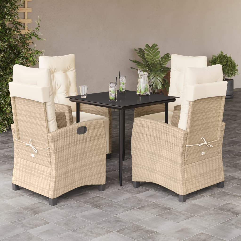 vidaXL 5 Piece Patio Dining Set with Cushions Beige Poly Rattan-0