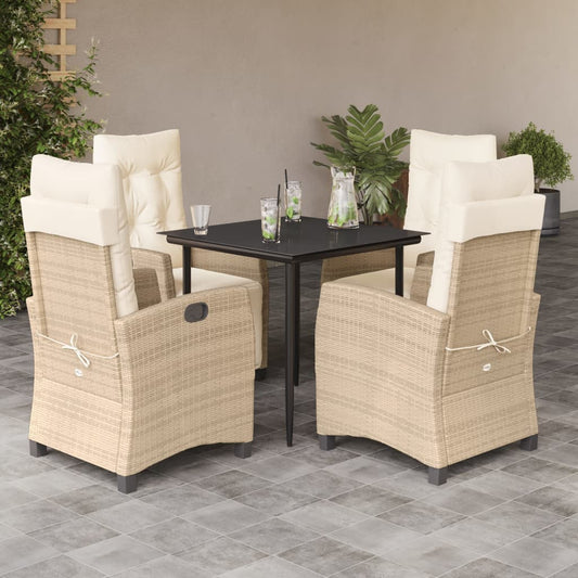 vidaXL 5 Piece Patio Dining Set with Cushions Beige Poly Rattan-0