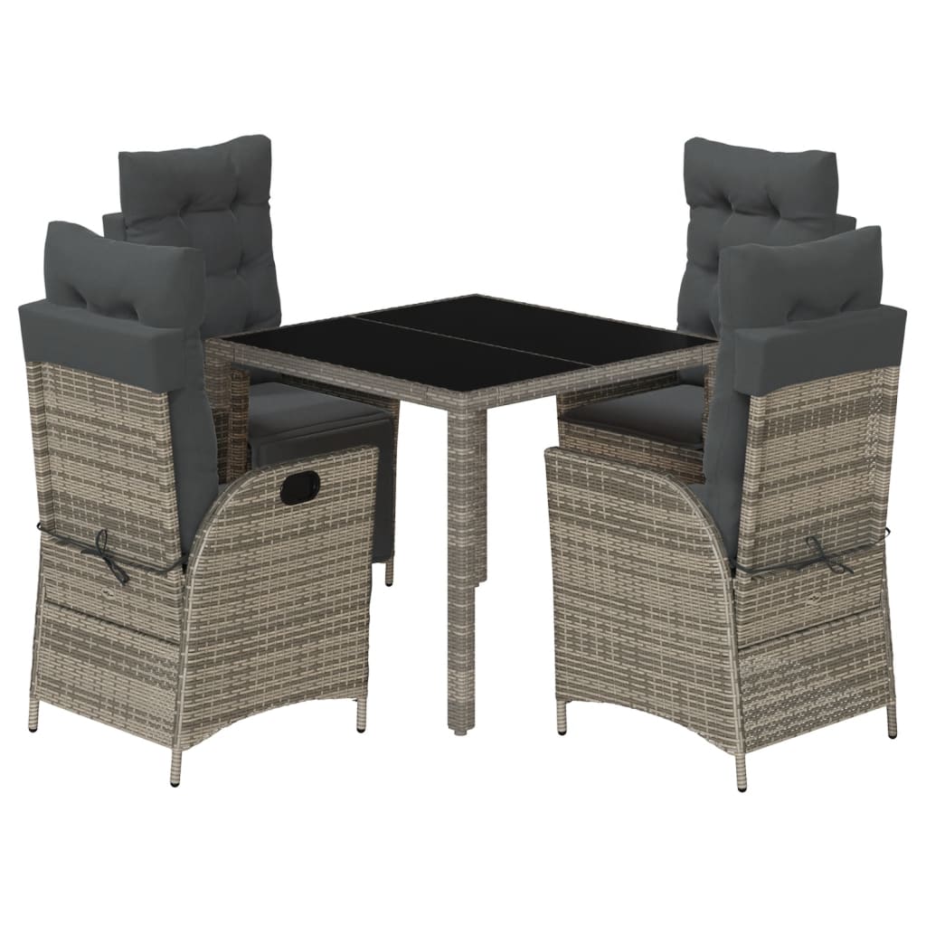vidaXL 5 Piece Patio Dining Set with Cushions Gray Poly Rattan-1