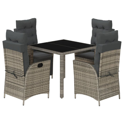 vidaXL 5 Piece Patio Dining Set with Cushions Gray Poly Rattan-1