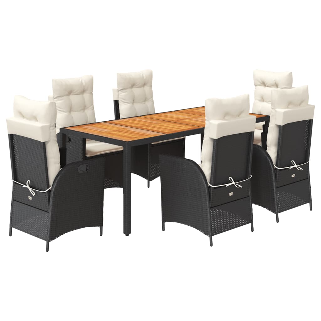vidaXL 7 Piece Patio Dining Set with Cushions Black Poly Rattan-1