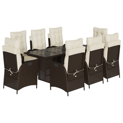 vidaXL 9 Piece Patio Dining Set with Cushions Brown Poly Rattan-1