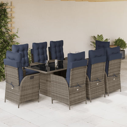 vidaXL 9 Piece Patio Dining Set with Cushions Gray Poly Rattan-1