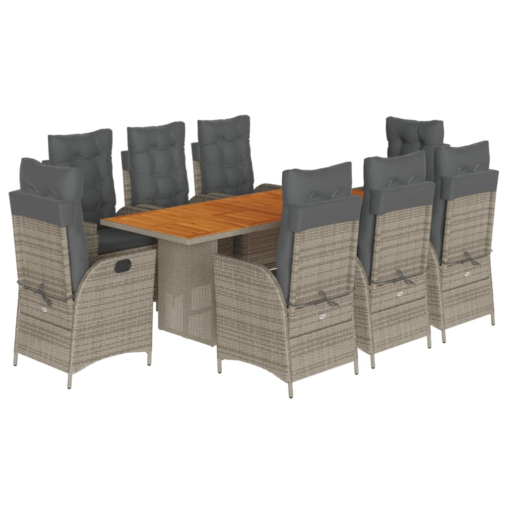 vidaXL 9 Piece Patio Dining Set with Cushions Gray Poly Rattan-2