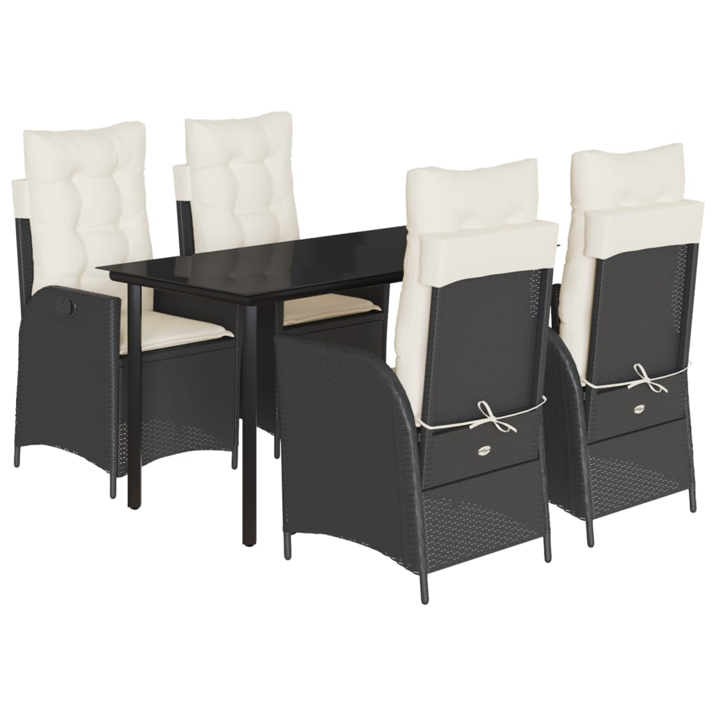 vidaXL 5 Piece Patio Dining Set with Cushions Black Poly Rattan-1