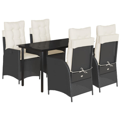vidaXL 5 Piece Patio Dining Set with Cushions Black Poly Rattan-1