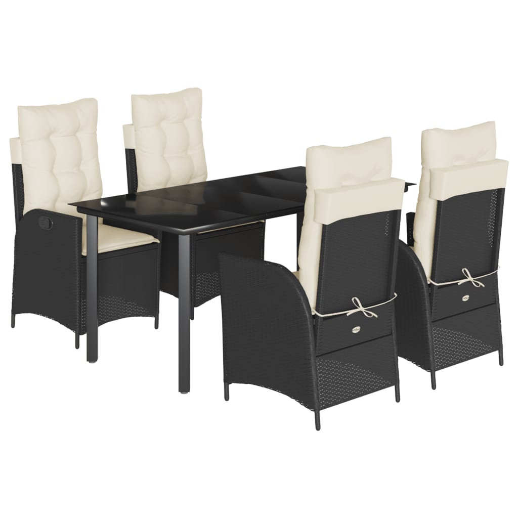 vidaXL 5 Piece Patio Dining Set with Cushions Black Poly Rattan-1