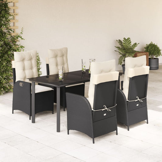 vidaXL 5 Piece Patio Dining Set with Cushions Black Poly Rattan-0