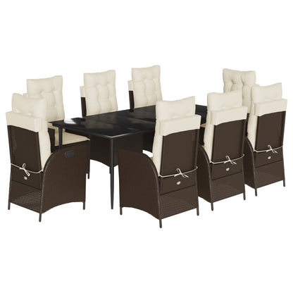 vidaXL 9 Piece Patio Dining Set with Cushions Brown Poly Rattan-1