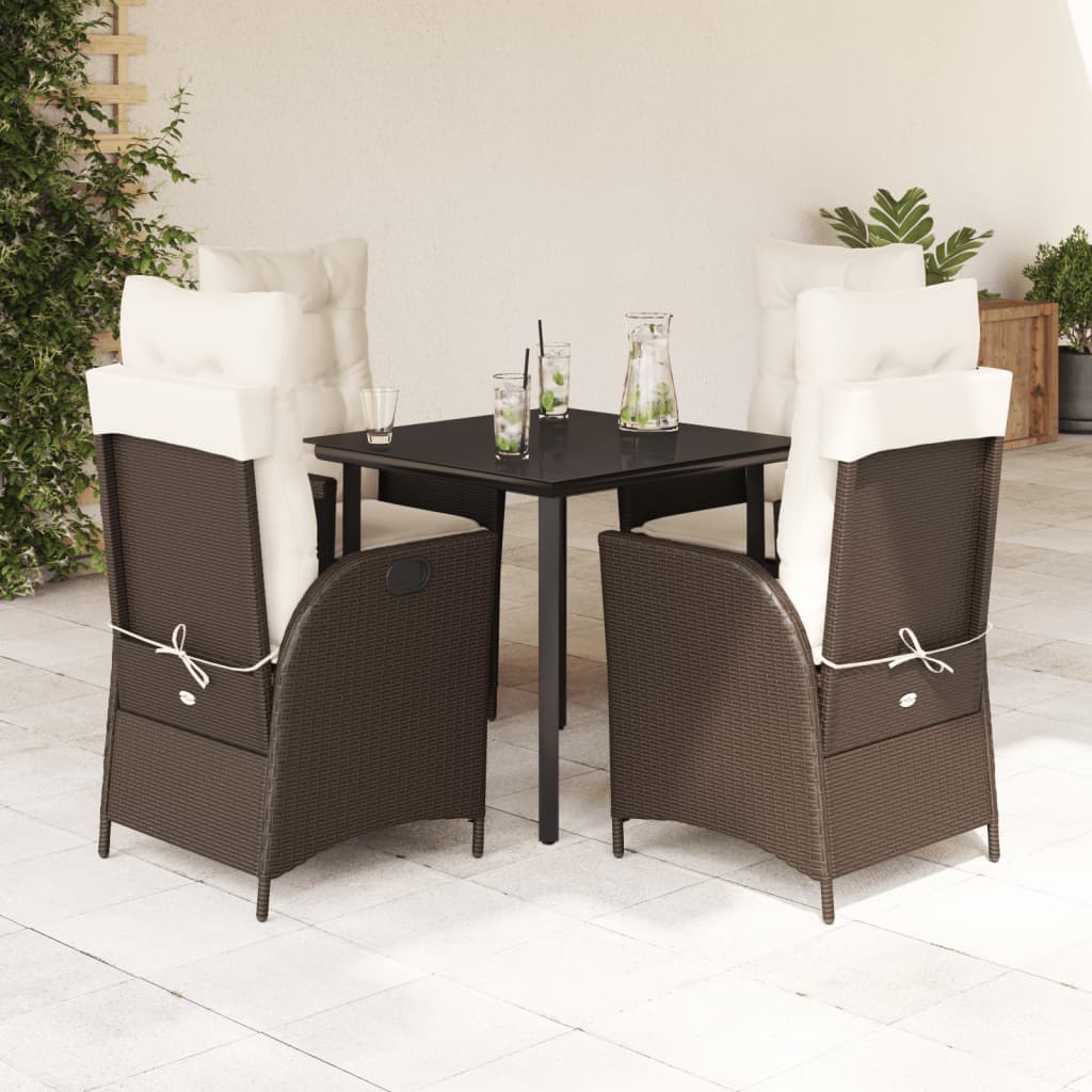 vidaXL 5 Piece Patio Dining Set with Cushions Brown Poly Rattan-0