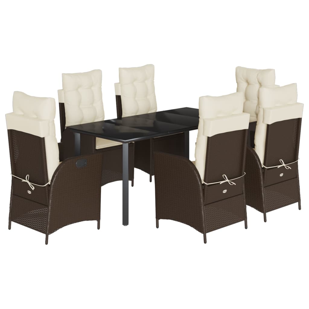 vidaXL 7 Piece Patio Dining Set with Cushions Brown Poly Rattan-1
