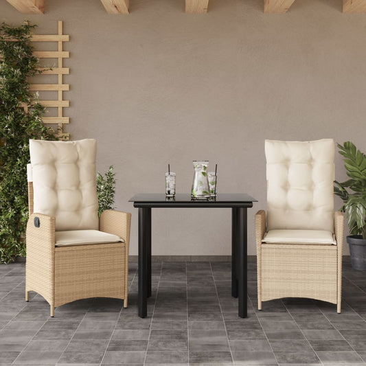 vidaXL 3 Piece Patio Dining Set with Cushions Beige Poly Rattan-0
