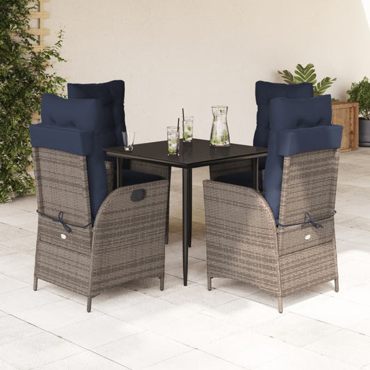 vidaXL 5 Piece Patio Dining Set with Cushions Gray Poly Rattan-0