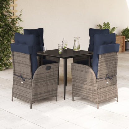 vidaXL 5 Piece Patio Dining Set with Cushions Gray Poly Rattan-0