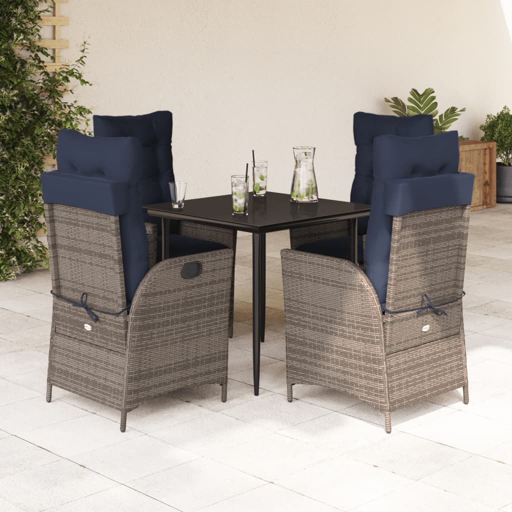 vidaXL 5 Piece Patio Dining Set with Cushions Gray Poly Rattan-0
