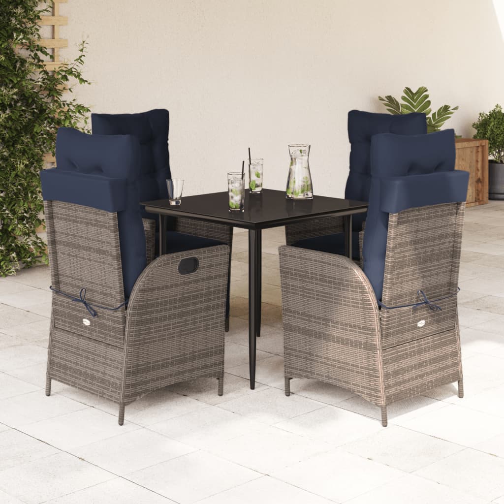 vidaXL 5 Piece Patio Dining Set with Cushions Gray Poly Rattan-0