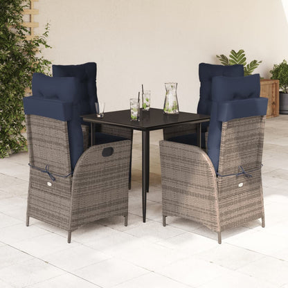 vidaXL 5 Piece Patio Dining Set with Cushions Gray Poly Rattan-0