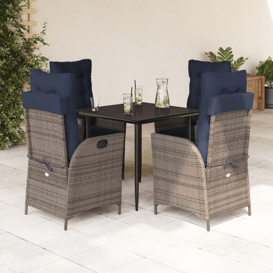 vidaXL 5 Piece Patio Dining Set with Cushions Gray Poly Rattan-0