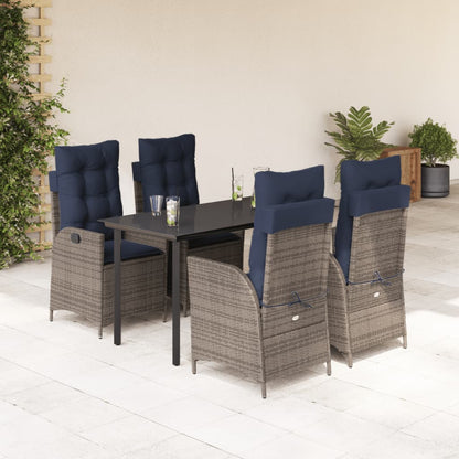 vidaXL 5 Piece Patio Dining Set with Cushions Gray Poly Rattan-1