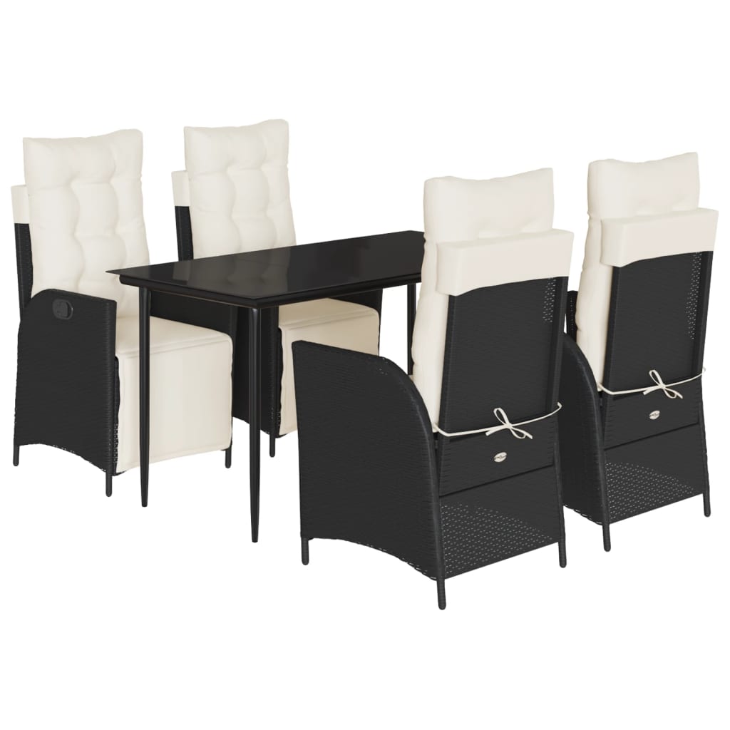 vidaXL 5 Piece Patio Dining Set with Cushions Black Poly Rattan-2