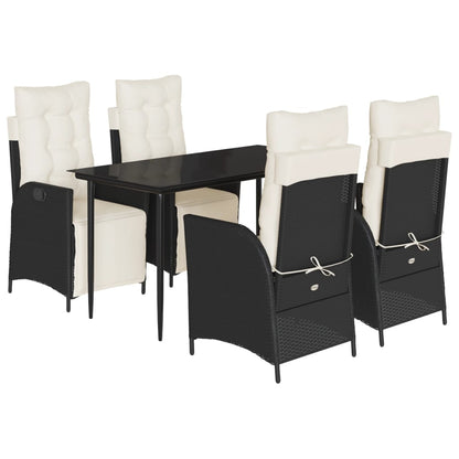 vidaXL 5 Piece Patio Dining Set with Cushions Black Poly Rattan-2